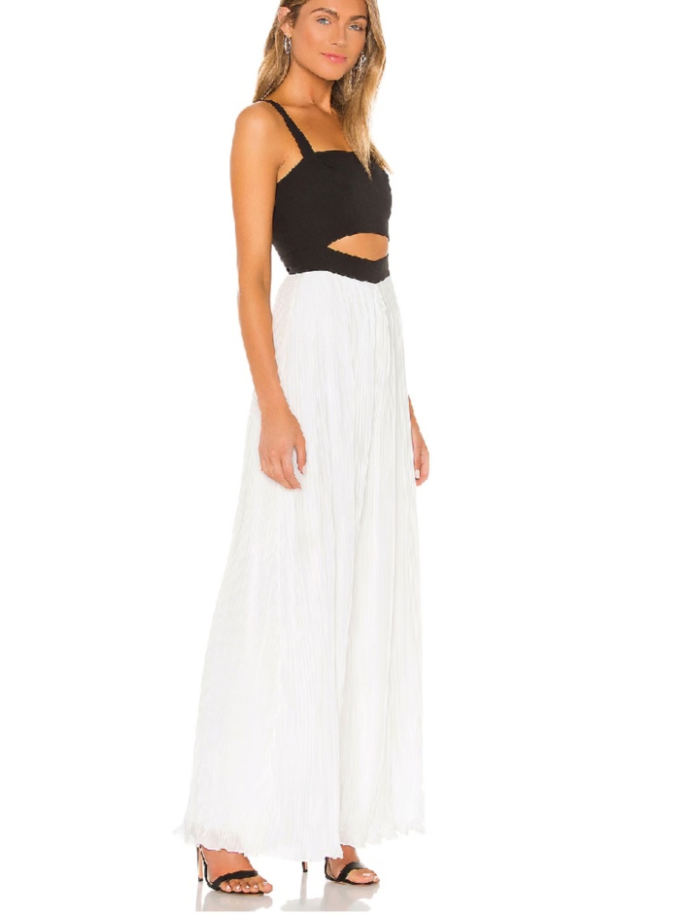 Lovers + Friends Bowie Black & White Cutout Pleated Jumpsuit